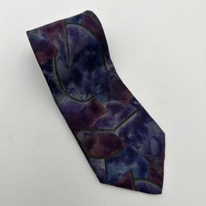Oleg Cassini Tie Necktie Blue Purple Multicolor Mosaic Pattern  55" 100%  Silk